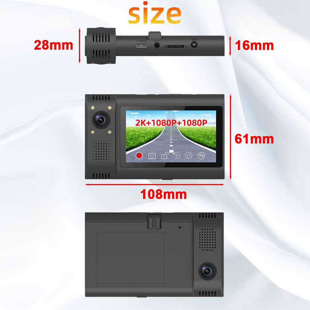 VehicleKit 3 Cameras Dash Cam Parking Monitoring Clear Car Rearview Mirror Car Video Recording Camcorder Wide black