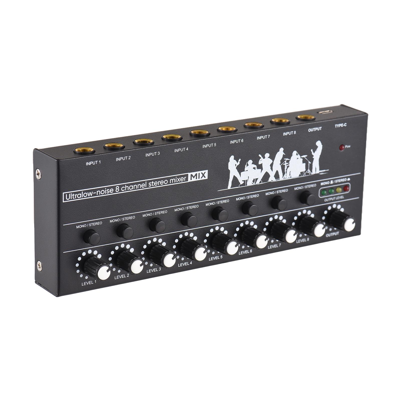 TOMTOP JMS 8 Channel Audio Mixer Mono/Stereo Switching Audio Mixer with Level Indicator Light 6.35mm TRS/TS black