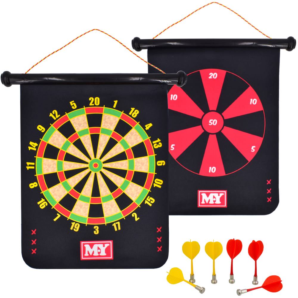 M.Y 15" Magnetic Dart Board with Unique Double Sided Games, Black
