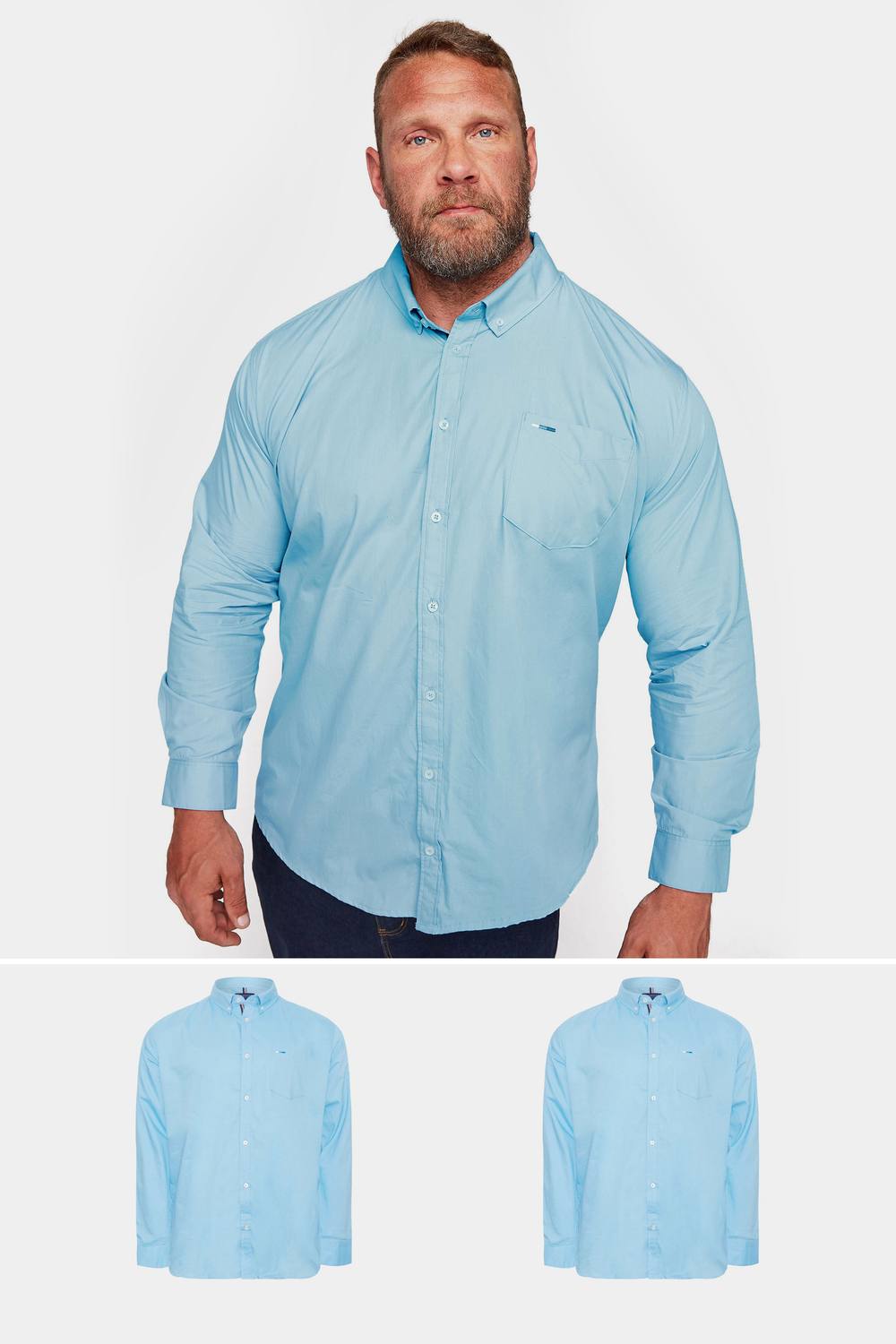BadRhino Men Long Sleeve Oxford Shirts in Blue | Size: 2X-large