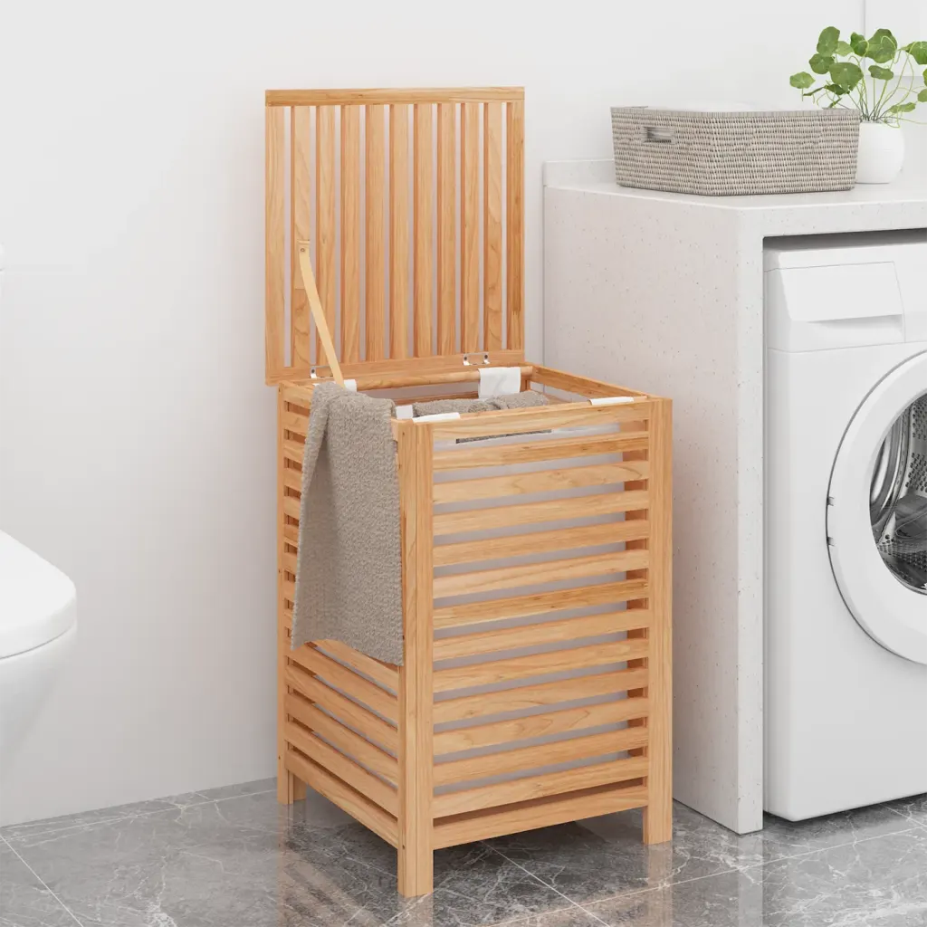 VidaXL Laundry Basket 45x45x65 cm Solid Wood Walnut Wooden Washing Bin Basket