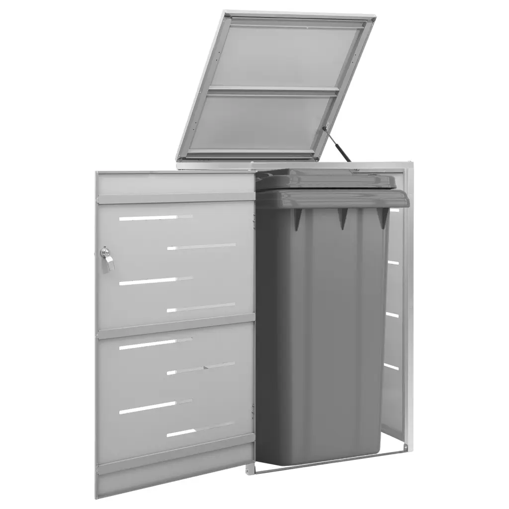 VidaXL Single Wheelie Bin Shed 69x77.5x115 cm Stainless Steel