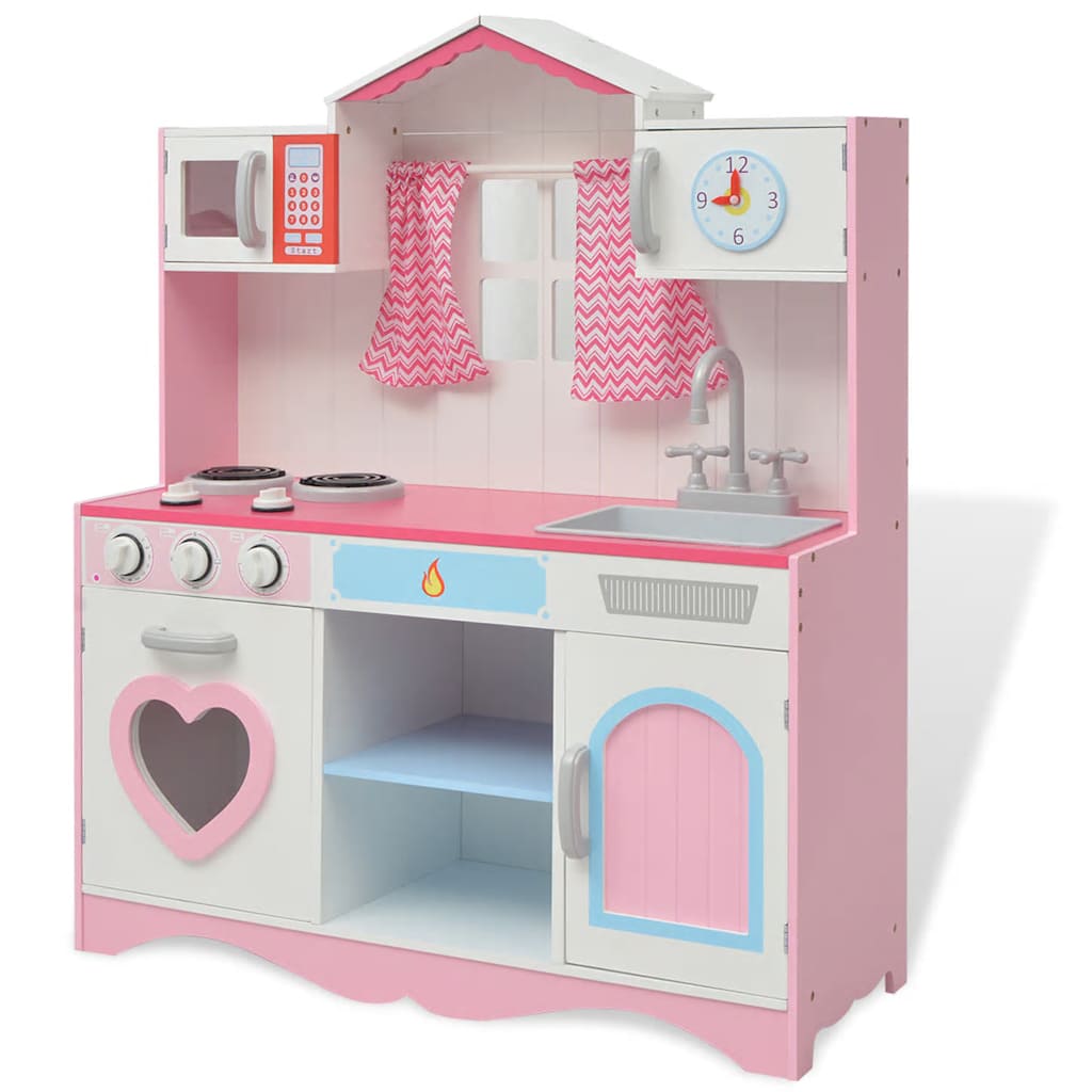 VidaXL Minkar Pink and White Wooden Toy Play Kitchen Pink Unisex
