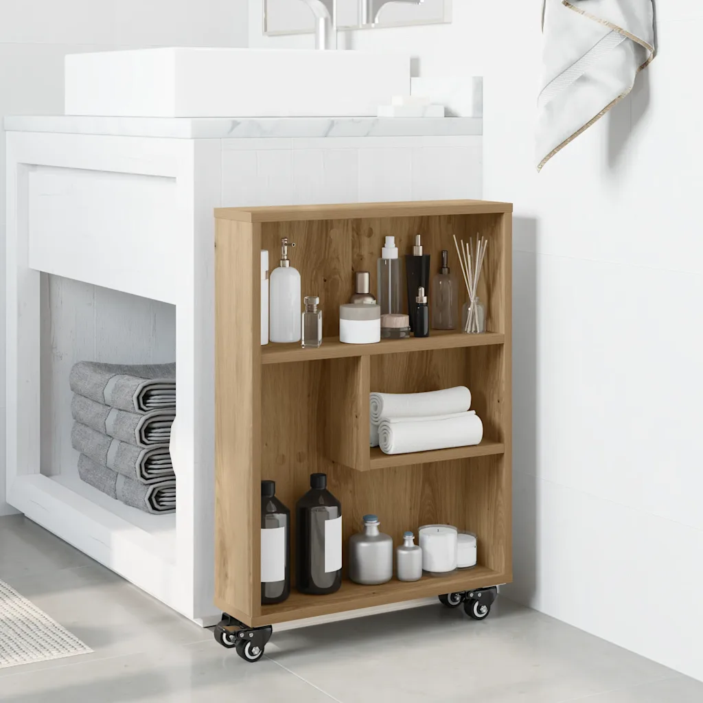 VidaXL (artisian oak) vidaXL Narrow Storage Trolley Bookcases Display Standing Shelf Engineered Wood