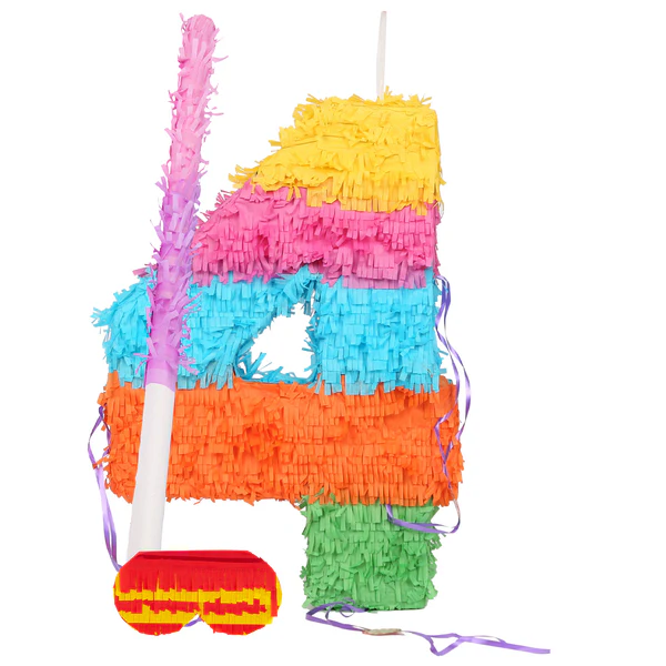 Fax Potato Large Number 4 Pinata Party Set - Pink Stick