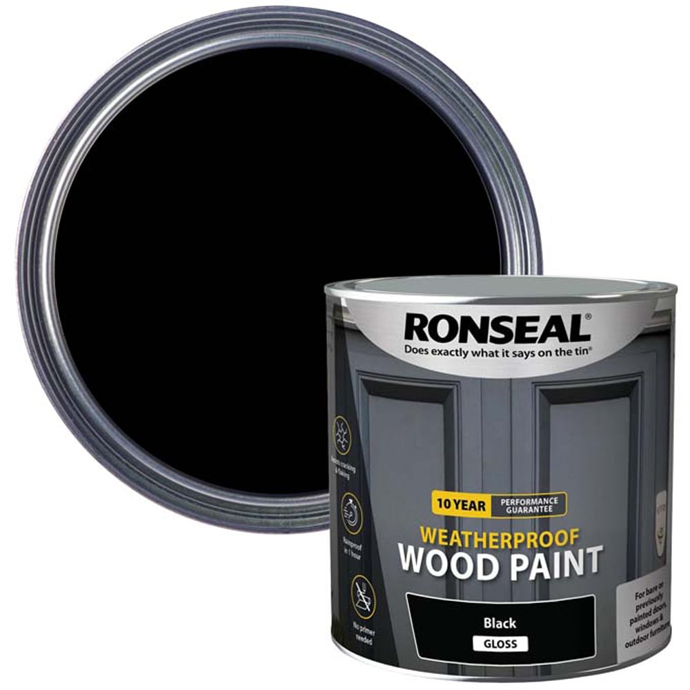Ronseal RSL38781 10 Year Weatherproof Wood Paint Black Gloss 2.5 litre