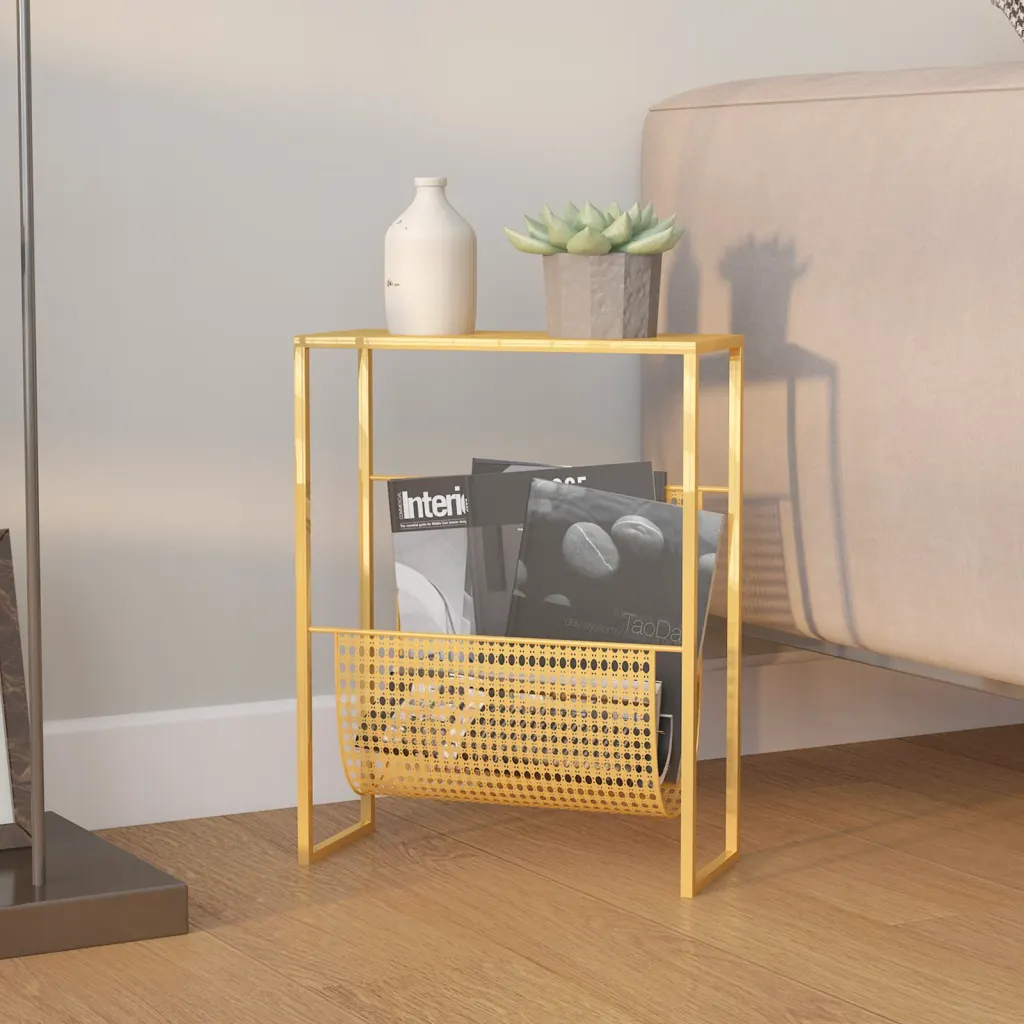 VidaXL Magazine Rack Gold 35x15x45 cm Steel