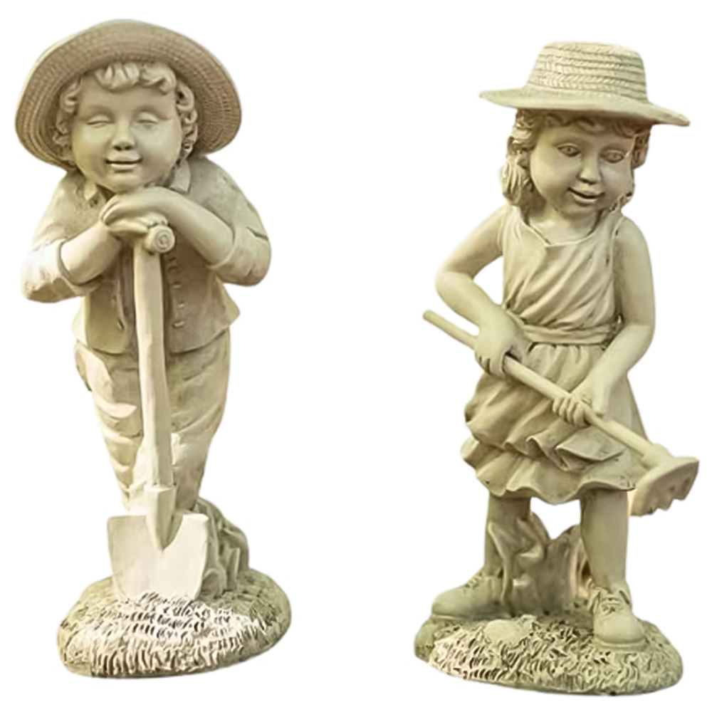 B&Q Distressed White Boy & Girl Garden Ornaments