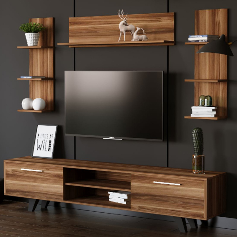 Evuhome Milano Tv Entertainment Cabinet, Walnut - Walnut