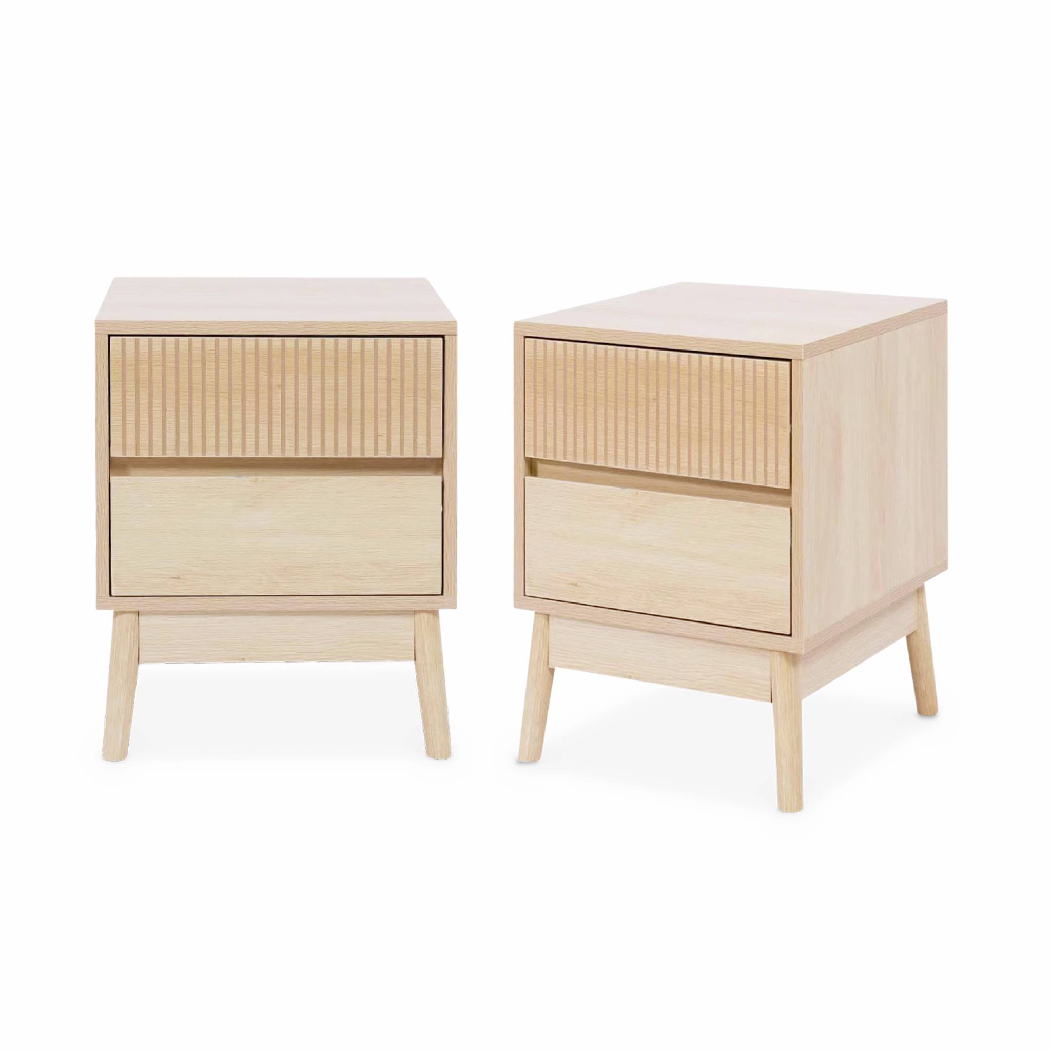Sweeek Pair Of Grooved Wooden Bedside Tables