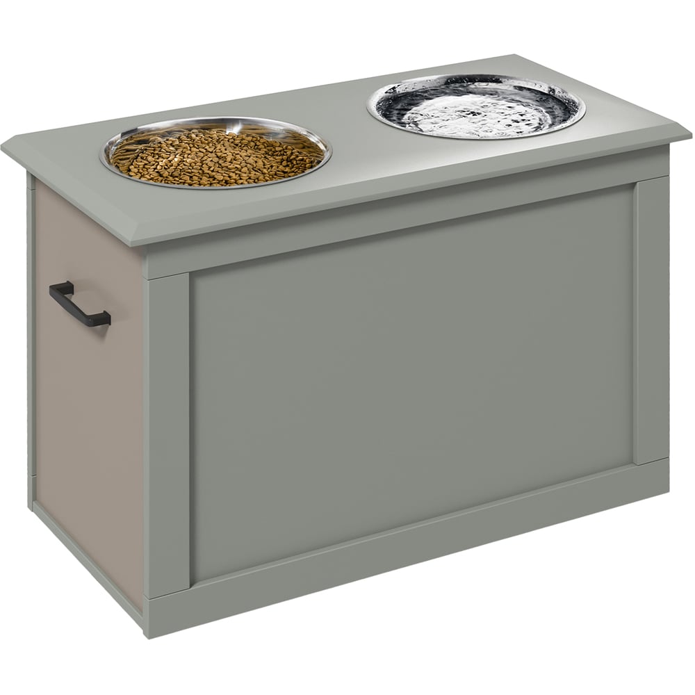 PawHut Grey 2 Stainless Raised Pet Bowls with Storage