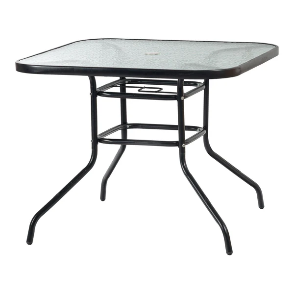 Harbour Housewares Glass Top Garden Table - Glass Top Outdoor Patio Coffee Bistro Furniture - 90 X 90Cm - Black