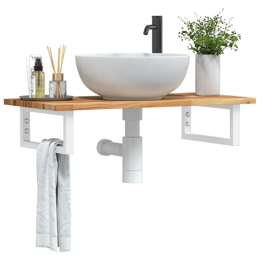 VidaXL Basin Shelf Wall Mounted Bathroom Countertop Steel & Solid Wood Acacia