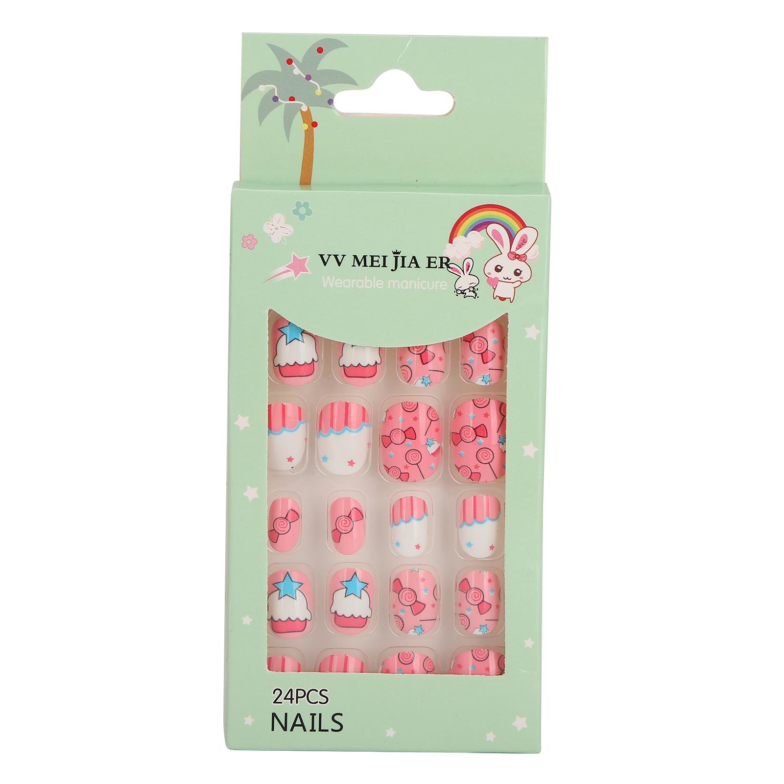 Koogeelife 24pcs Removable Kids False Nails Cartoon Pattern Full Cover Artificial False Nails#02