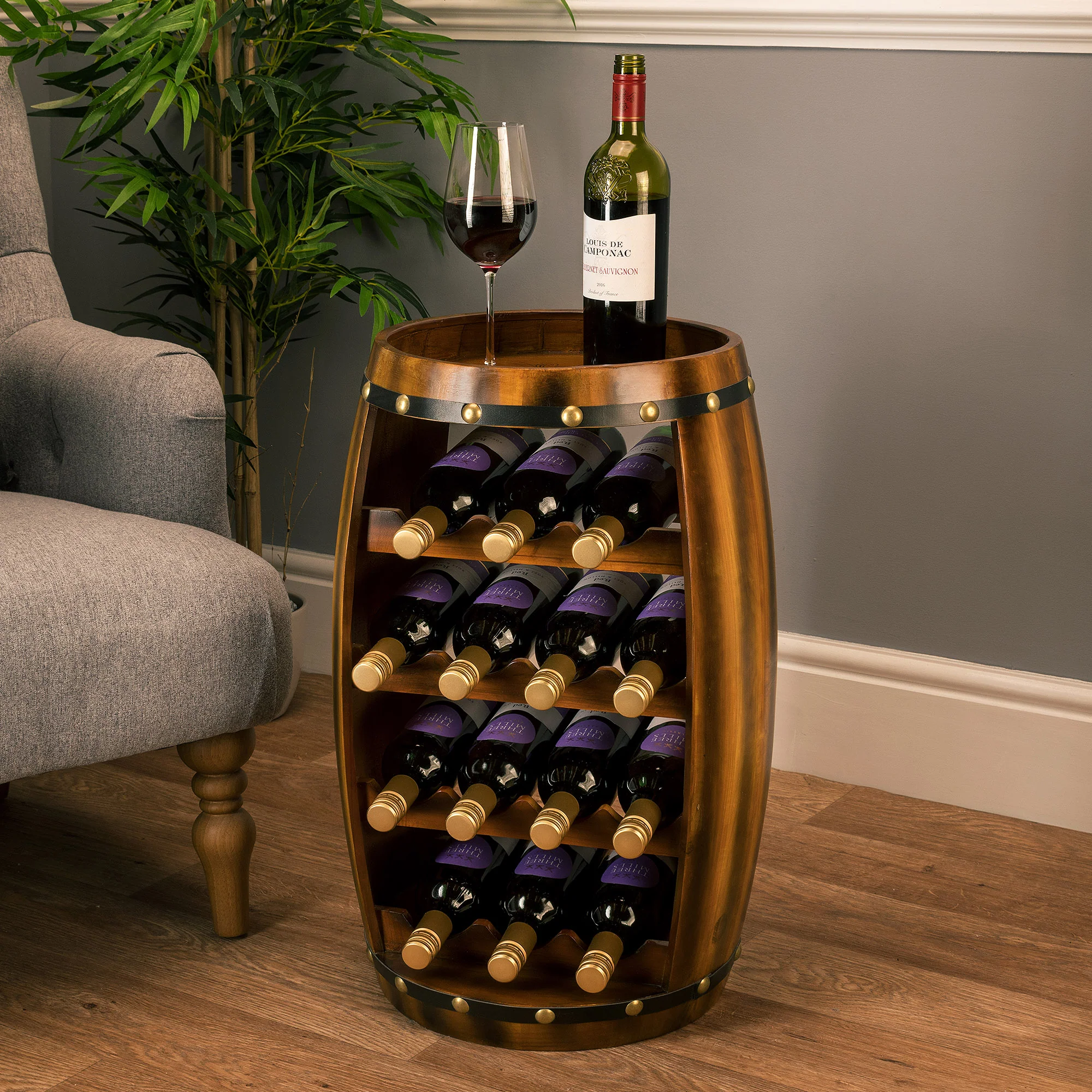 Christow Wooden Barrel Wine Rack