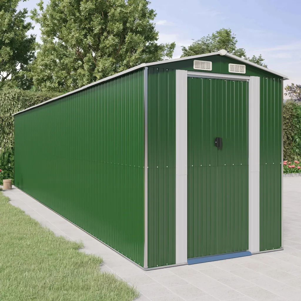 VidaXL Garden Shed Green 192x855x223 cm Galvanised Steel, Green