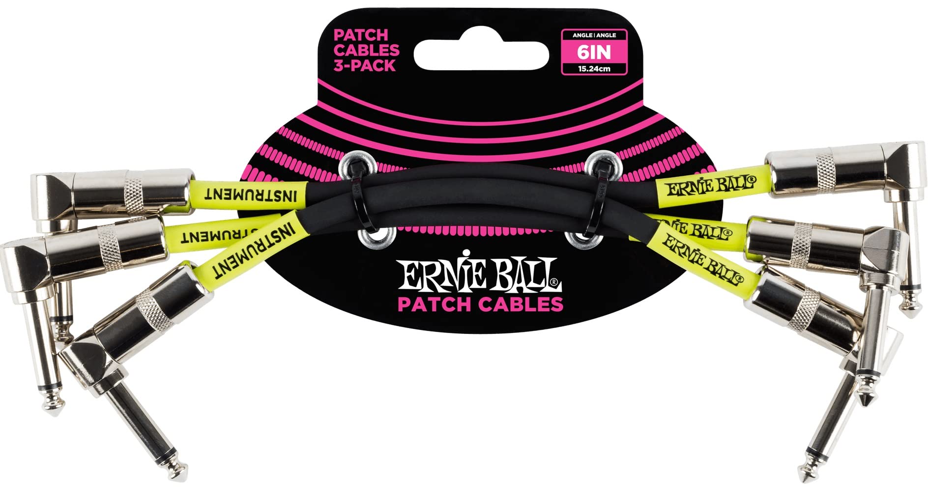GOALMART Ernie Ball 6050 Patch Cable 3 Pack 6 Inch Patch Cable 3pack Black [genuine Product] Angle/angle 15.24cm Black
