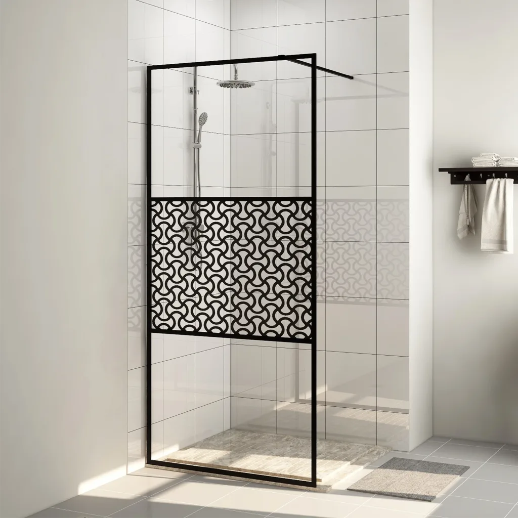 VidaXL Walk-in Shower Wall with Clear ESG Glass 90x195 cm Black