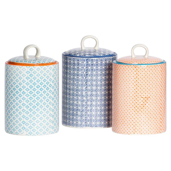 Hand Printed Porcelain Kitchen Canisters | Pack of Three | By Nicola Spring