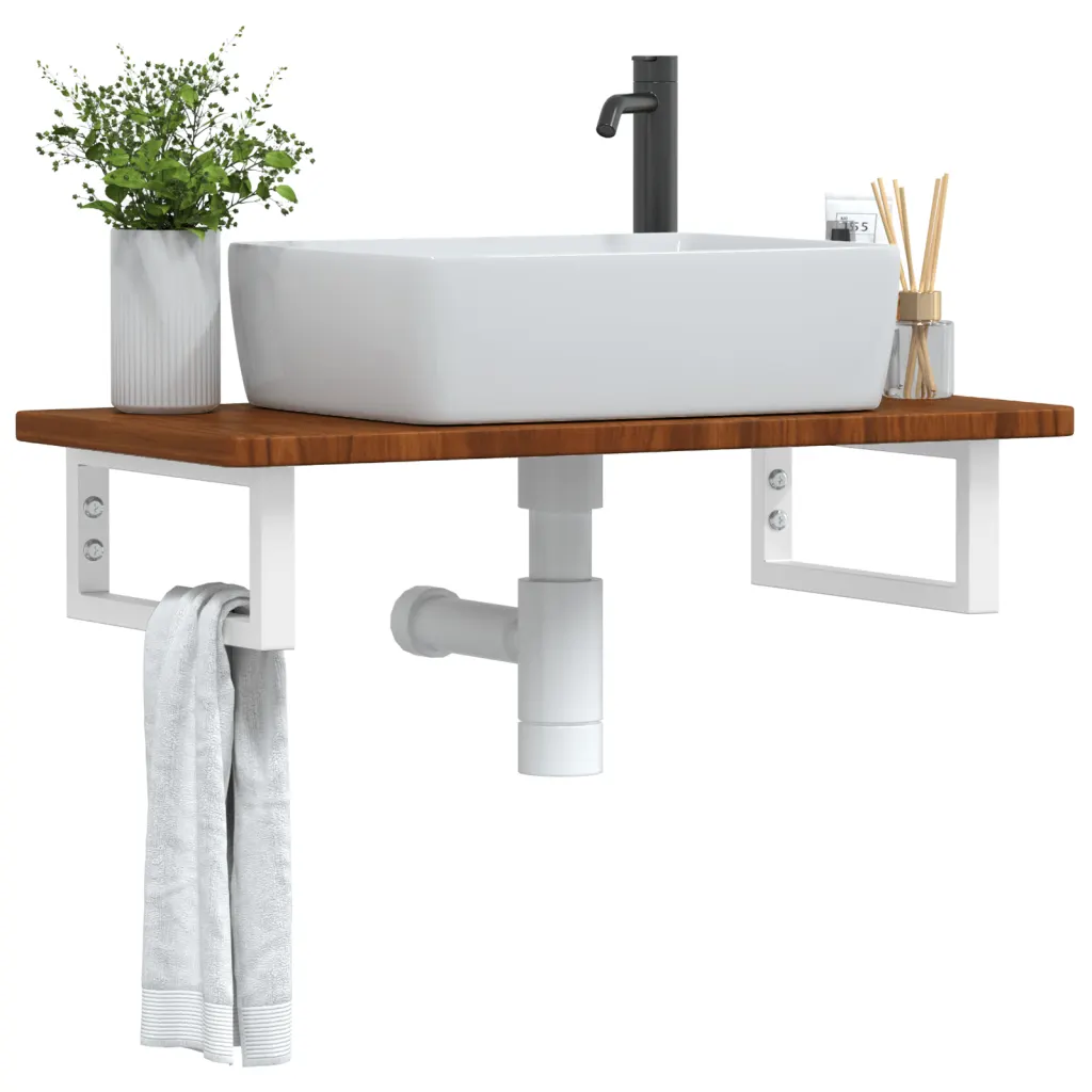 VidaXL Basin Shelf Wall Mounted Bathroom Countertop Steel and Solid Wood Oak