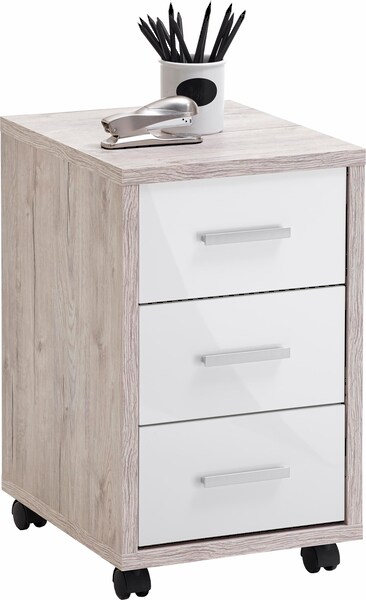 Fmd Mobile Drawer Cabinet Sand Oak High Gloss White