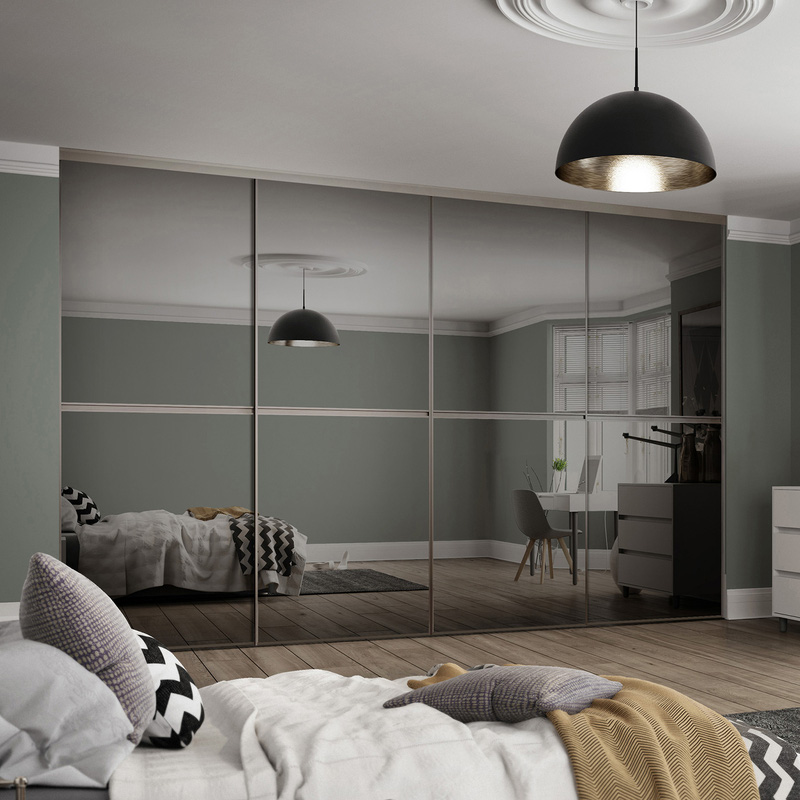 Spacepro Minimalist 4 Door Sliding Wardrobe Kit Silver Framed Glass Doors 3616 x 2260mm in Grey Aluminium/Glass