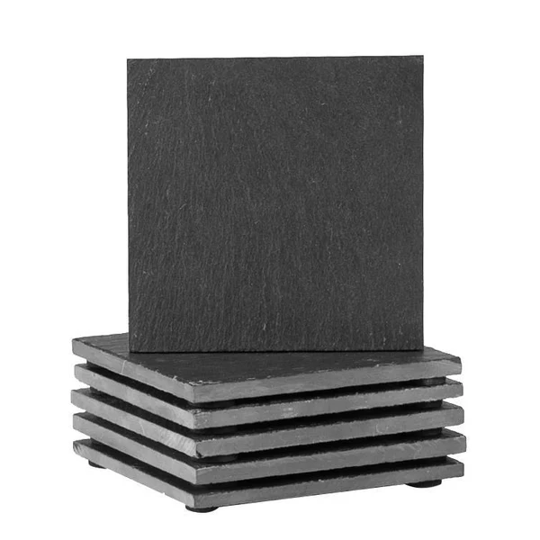 Black Square Linea Slate Coasters | Pack of Six | By Argon Tableware