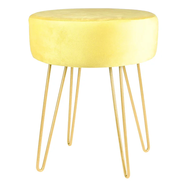 Harbour Housewares Round Velvet Footstool - Yellow - H40 x D35cm - Gold