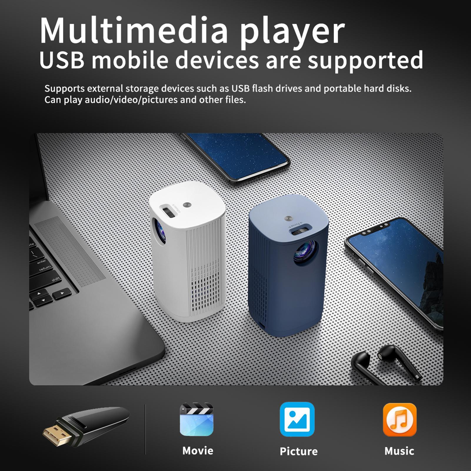 Mini Projector 1080P Wireless Portable Movie Projectors 20000hrs Lamp Life Support 100inches W-EU