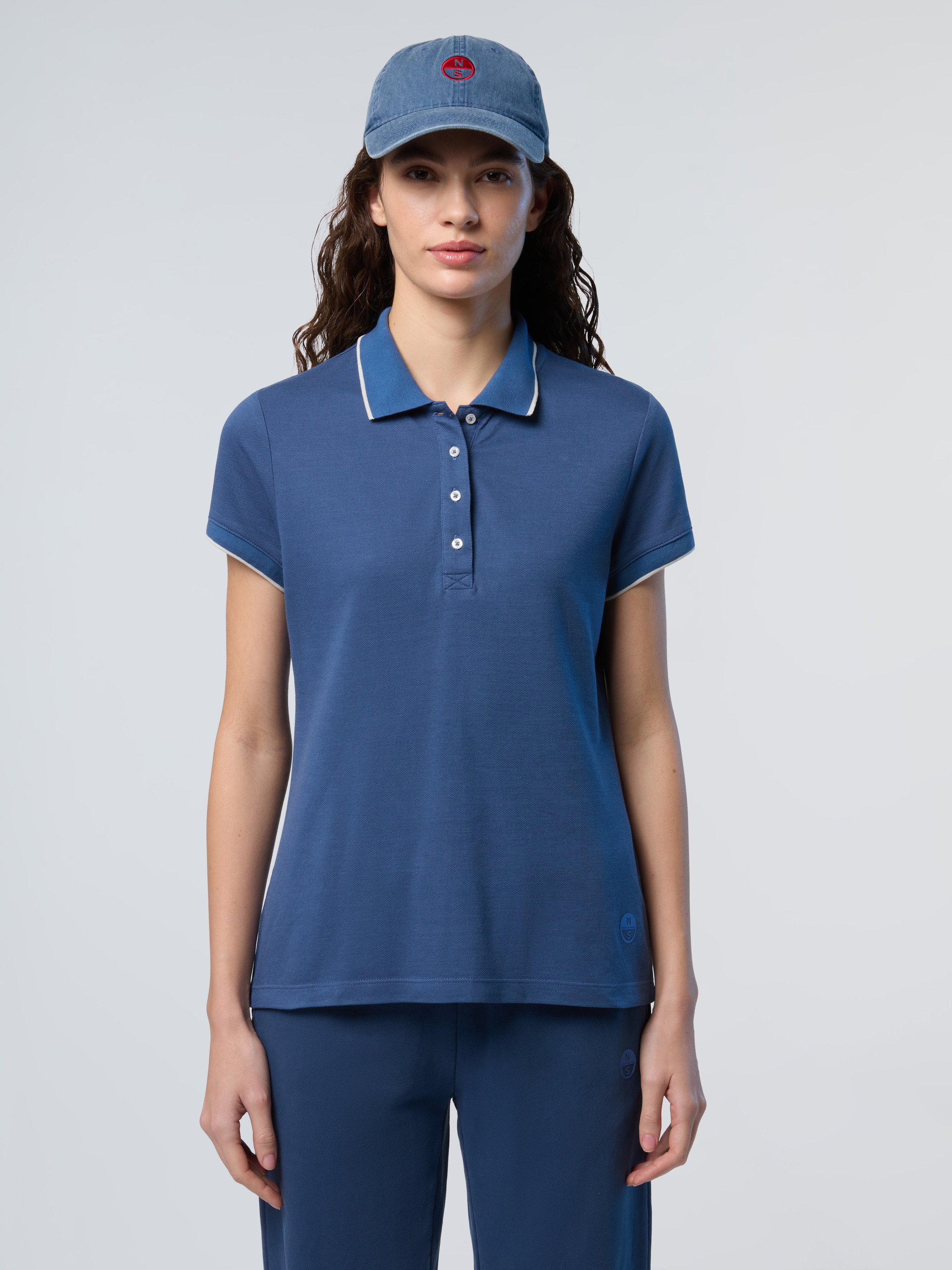 North Sails Women's Short Sleeve Polo With Contrasting Details Women - Blue Polo Shirts - Size: 18