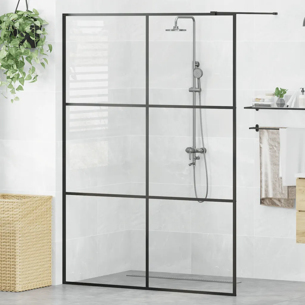 VidaXL Walk-in Shower Wall with Clear ESG Glass 140x195 cm Black