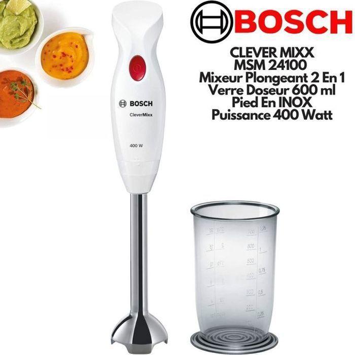 Bosch CleverMixx MSM24100 hand blender - BOSCH - 400W - Detachable stainless steel foot - 1 speed - Blender bowl - White