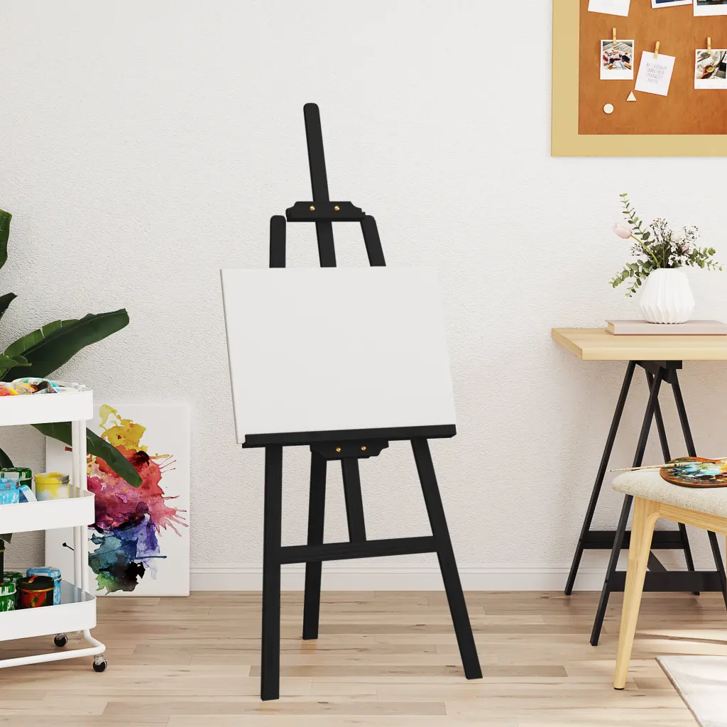 VidaXL Easel St& Wooden Artist Easel Floor Studio Easel Black Solid Wood Pine
