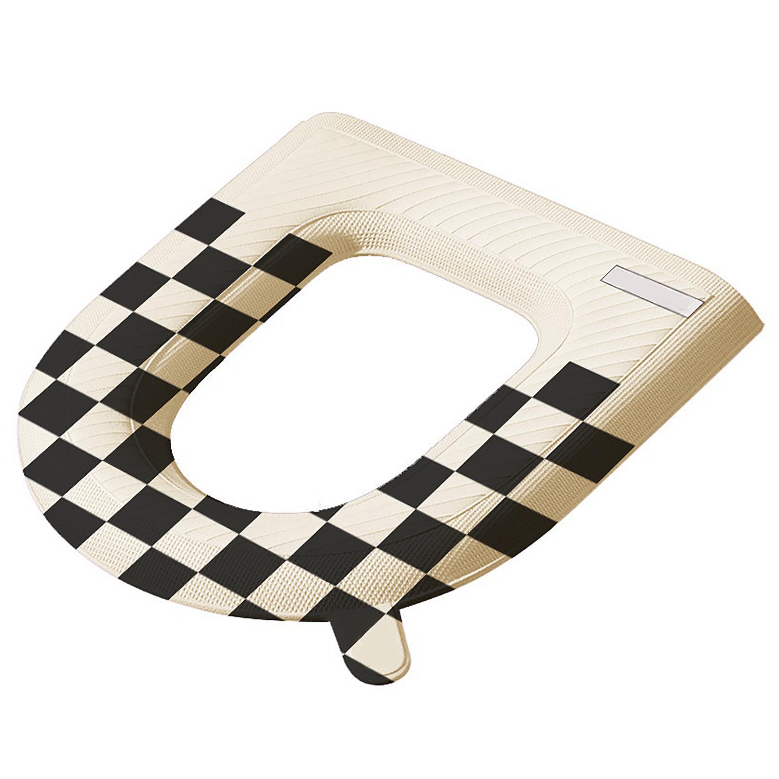COSYHOME Toilet Seat Cover Pad Waterproof Checkerboard Print Washable Padded Toilet Seat Thicker Warmer Mat