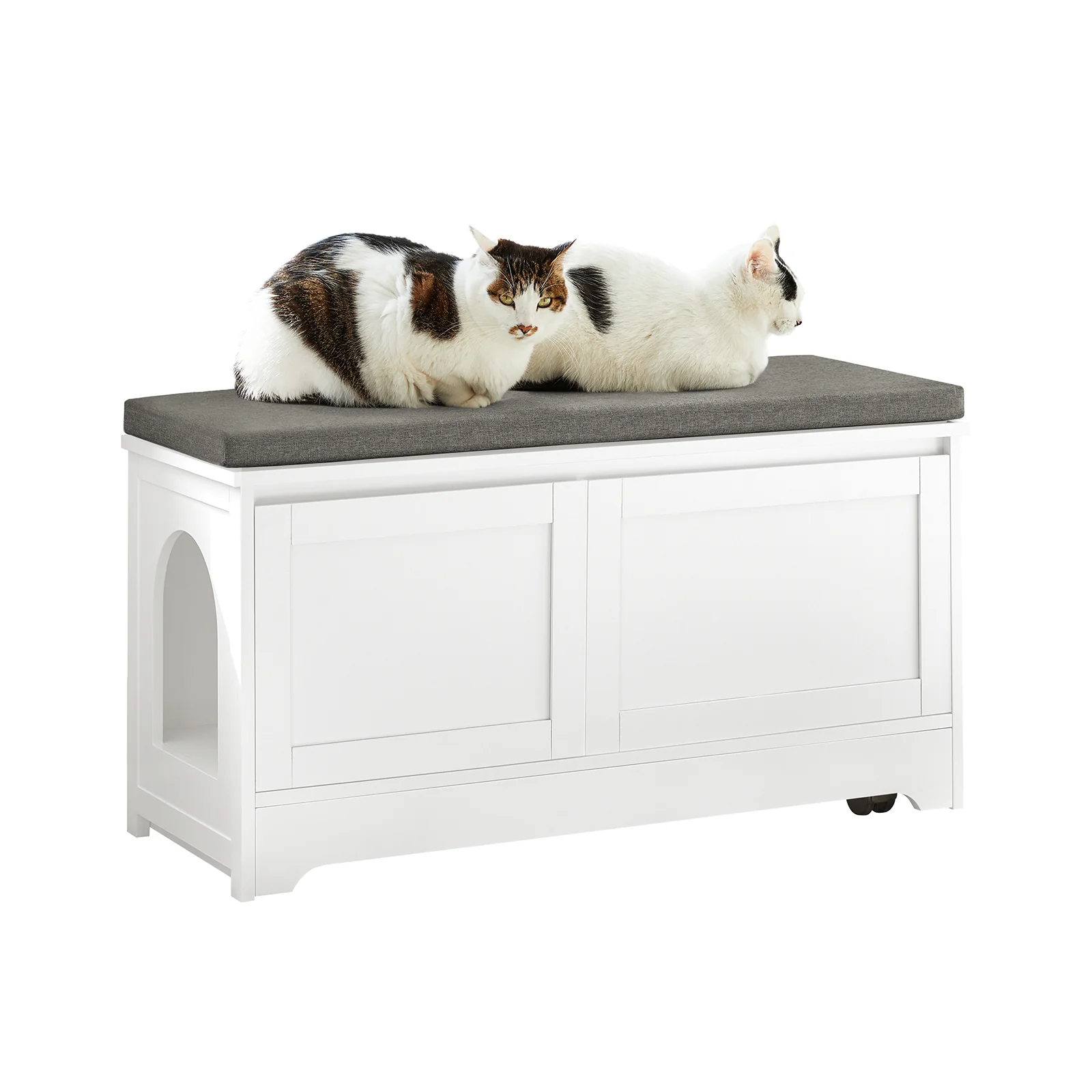 SOBUY Storage Bench With 3 Pet Feeders - White