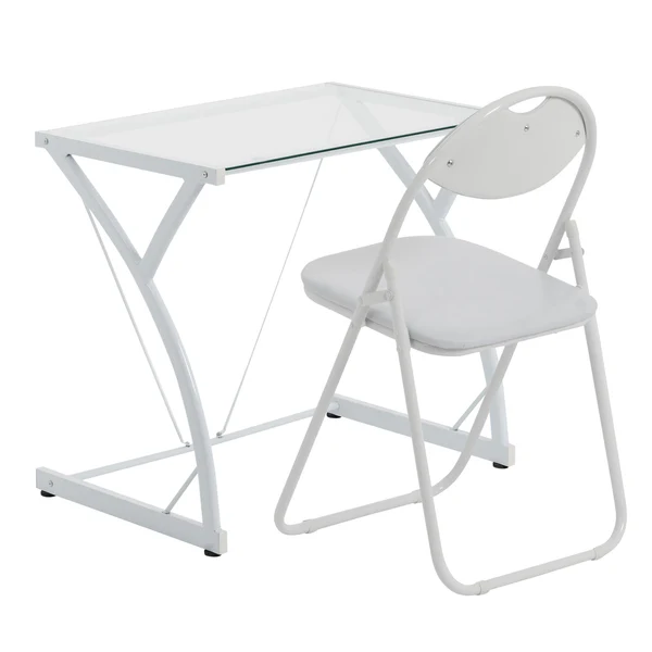 Harbour Housewares Glass Top Desk & Chair Set White/White