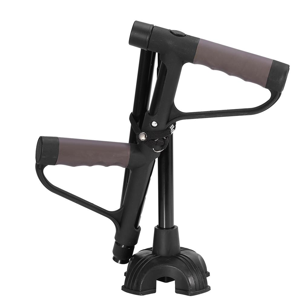 Beautyyy Retractable Collapsible Anti slip Double T handle Walking Stick with LED Light for Old Man