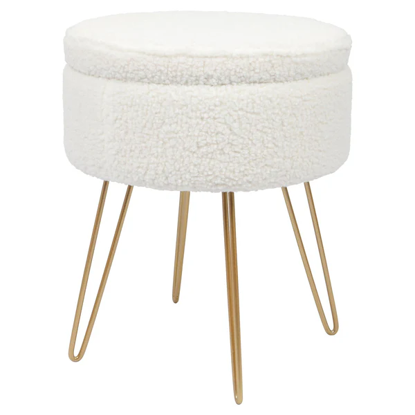 Round Boucle Storage Footstool - H46 x D37cm - Gold