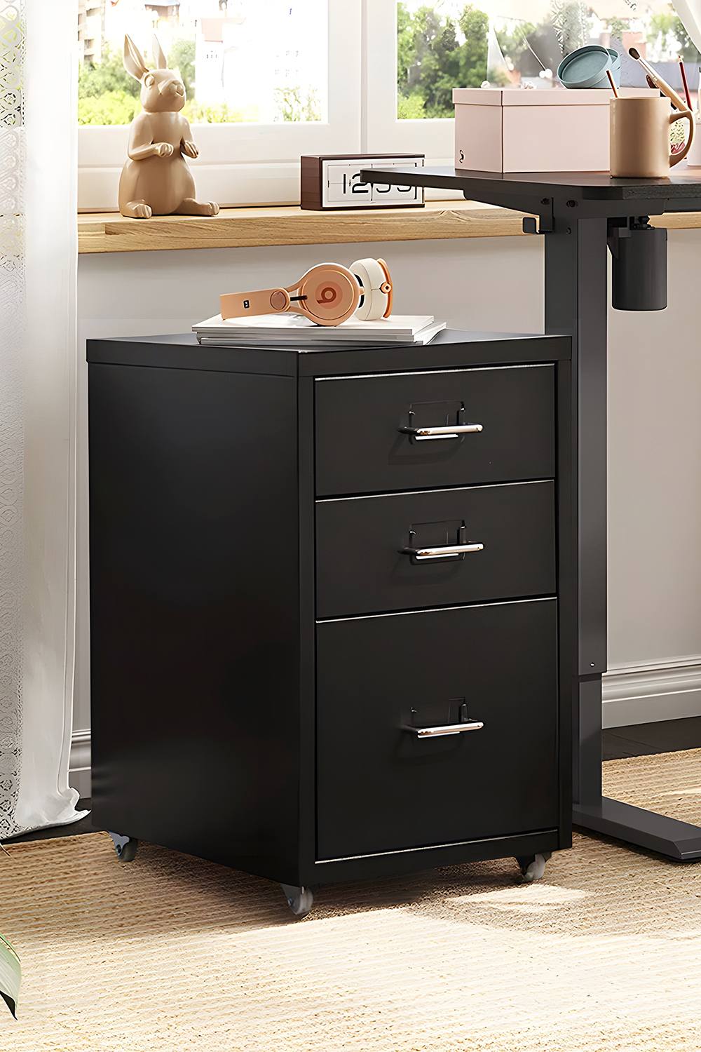 Living And Home Vertical File Office Cabinet with Wheels Bedroom Bedside Table