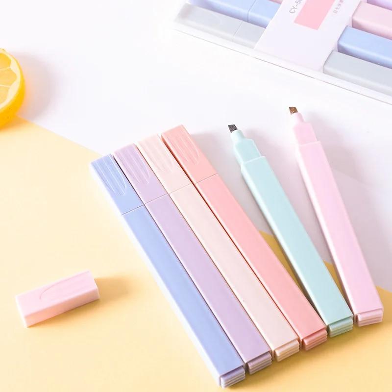 NATAWA 6 pcs/set Brief Style Pale Color Highlighter Fluorescent Pen Art Markers Gift Stationery Highlighter Set Pastel Highlighters