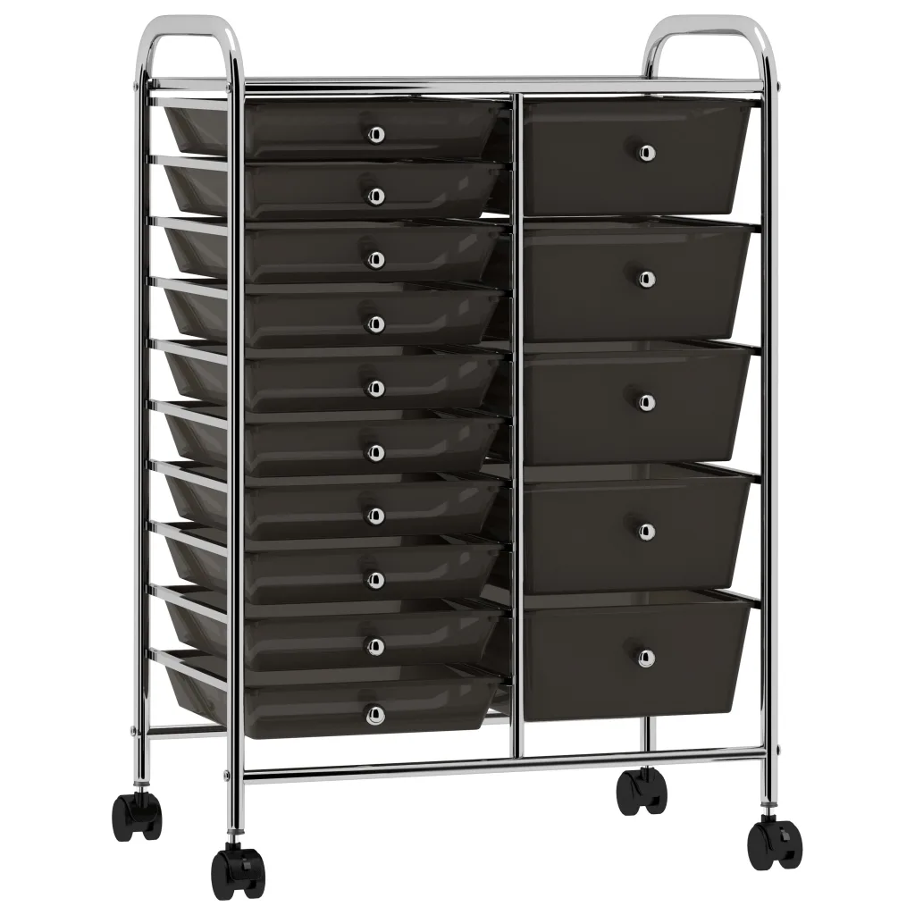 VidaXL XXL 15-Drawer Mobile Storage Trolley Black Plastic
