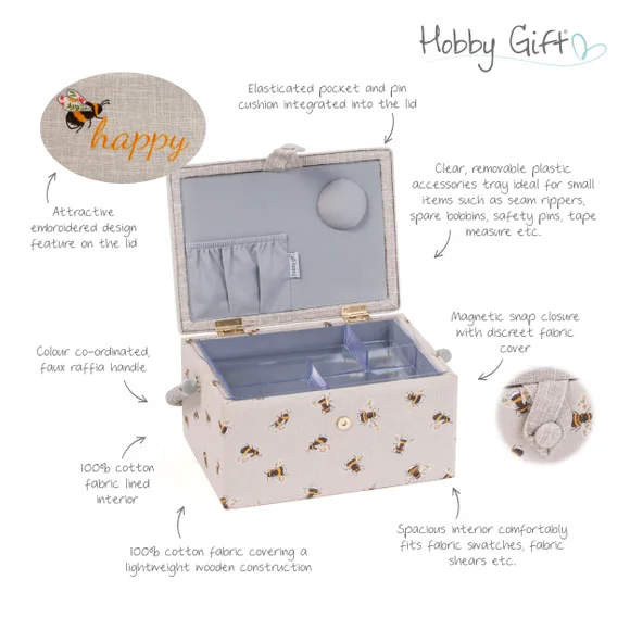 Hobby Gift Bee Happy Medium Embroidered Sewing Box