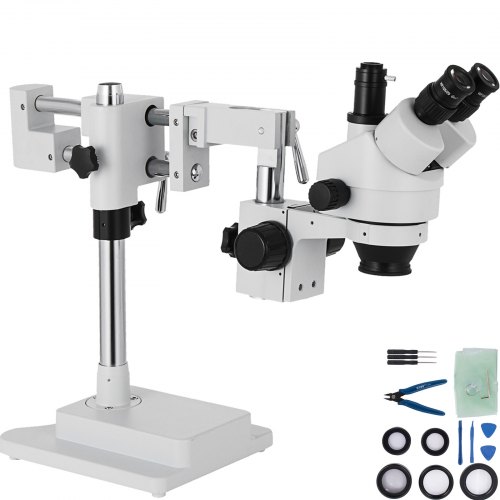 VEVOR 3.5X-90X Simul-Focal Stereo Microscope 360Swiveling Trinocular Stereo Microscope with Dual Arm Boom