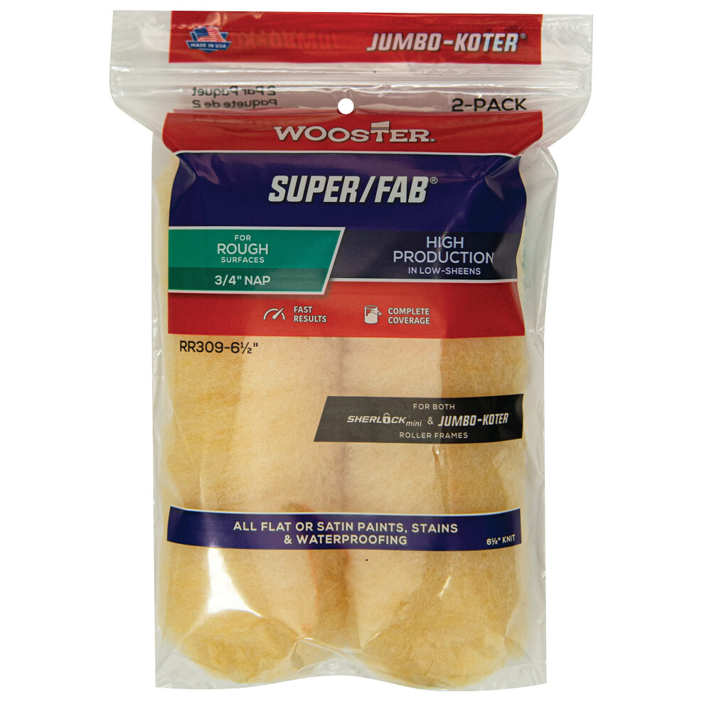 Wooster Jumbo Koter Super Fab 6.5" Mini Roller Sleeves 3/4" Nap Rough - Twin Pack