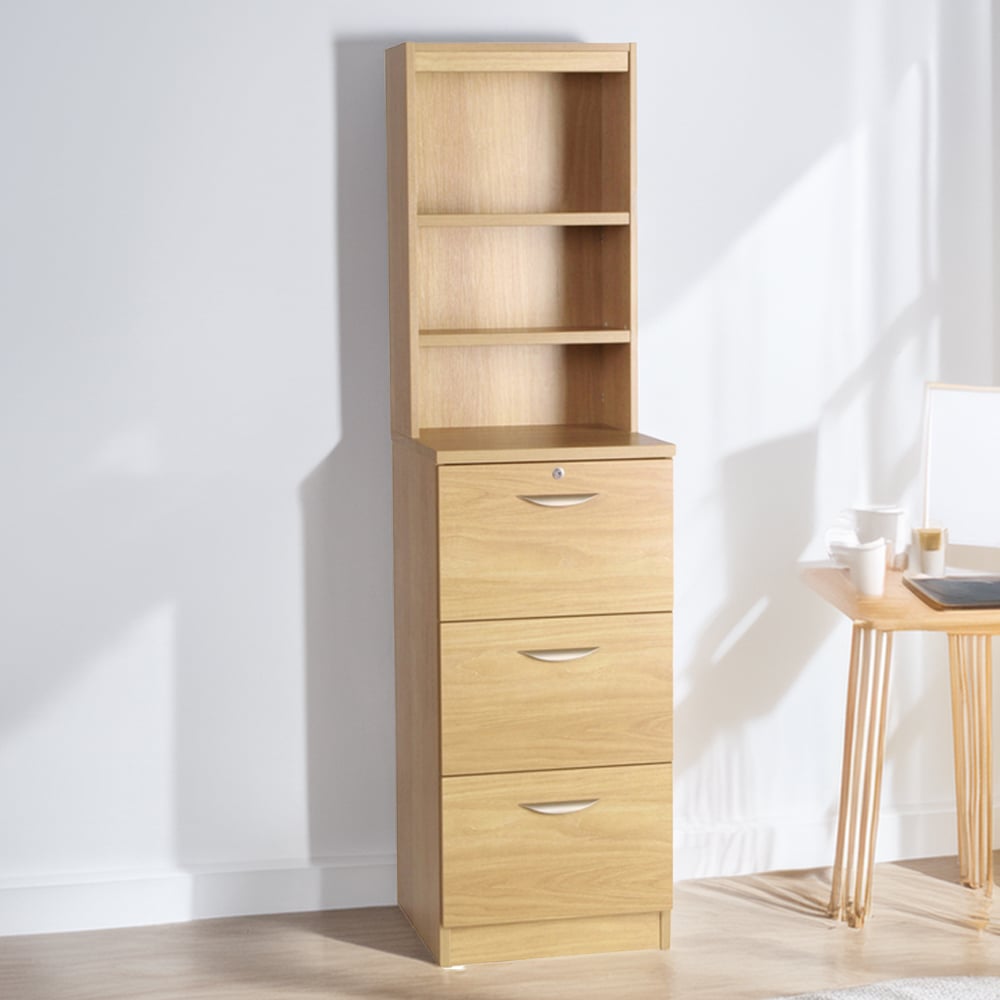 R White Cabinets 3 Drawer 3 Shelf Brown Filing Cabinet with Hutch