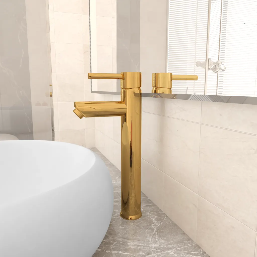VidaXL Bathroom Mixer Tap Gold 12x30 cm