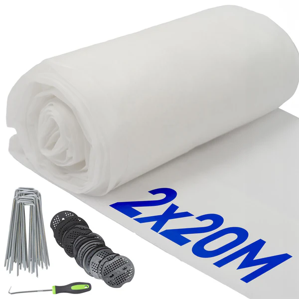 Harbour Housewares 30Gsm Plant Fleece Frost Protection Set With Pegs & Plates - 2M X 20M (2 Rolls)