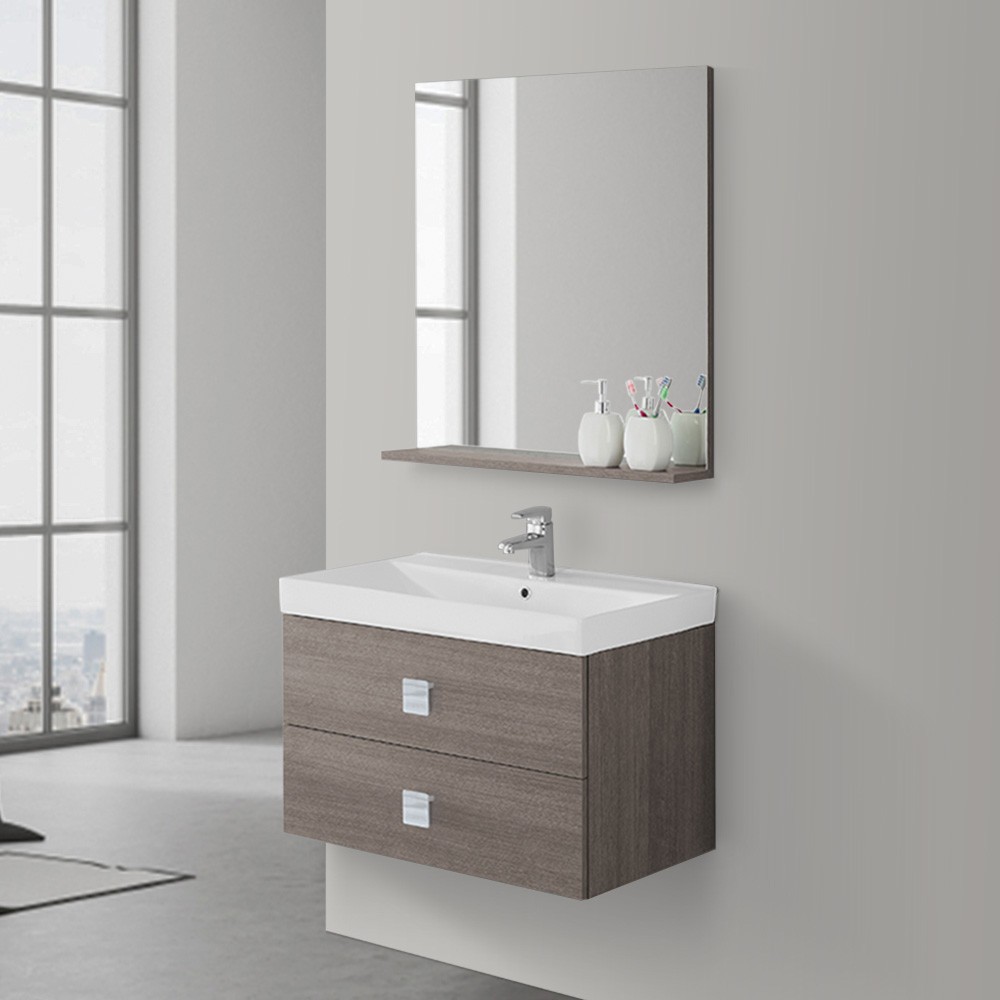 BricoIo Feridras Composizione bagno mobile sospeso lavabo + specchio rovere scuro 606060