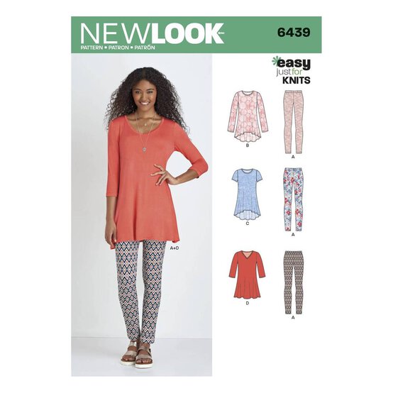 New Look Woman\'s Knit Tunics with Leggings Sewing Pattern 6439 Sizes - XS-XL