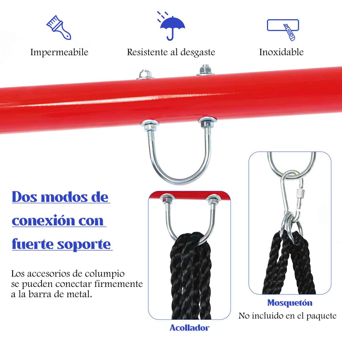 Costway Metal Swing Frame With Ground Stakes And Carabiners-blue &amp; Red